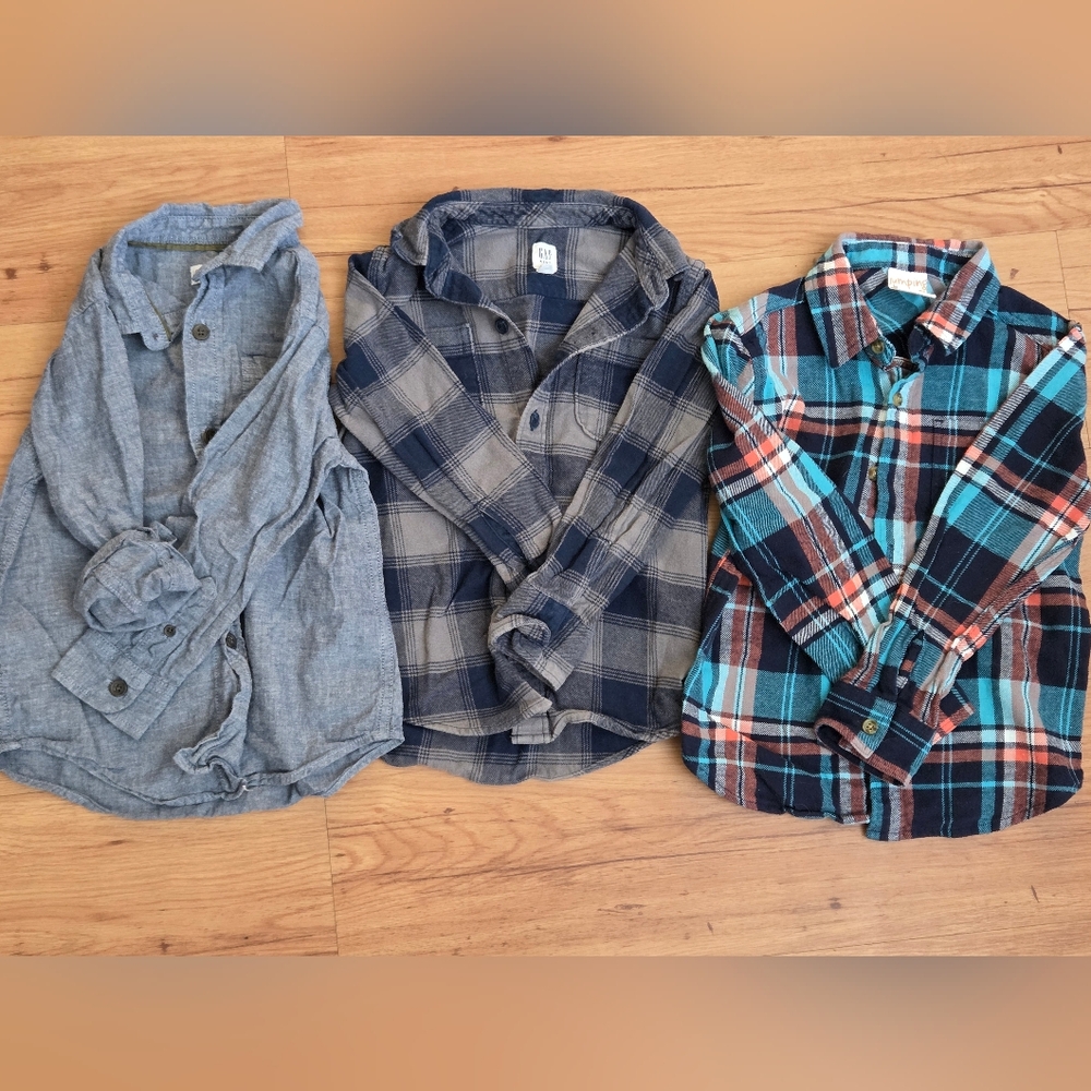 Set of Three Plaid and Chambray Shirts